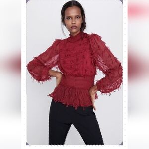 Zara Red Frill Top